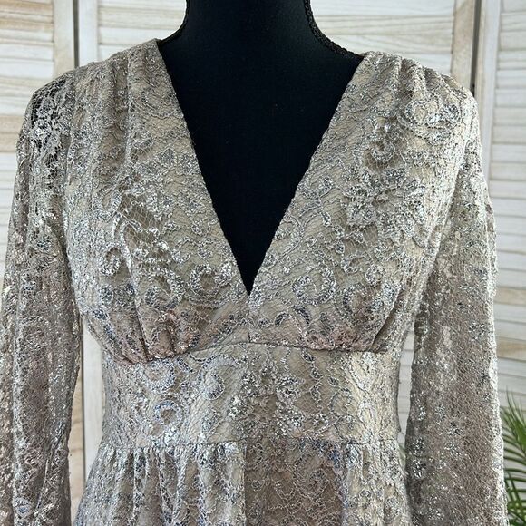 Corey Lynn Calter Anthropologie Metallic Lace Skater Mini Dress XS - Picture 3 of 13